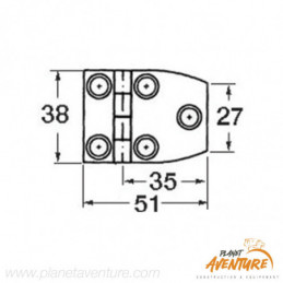 Charnière trapézoïdale inox 51x38mm Osculati