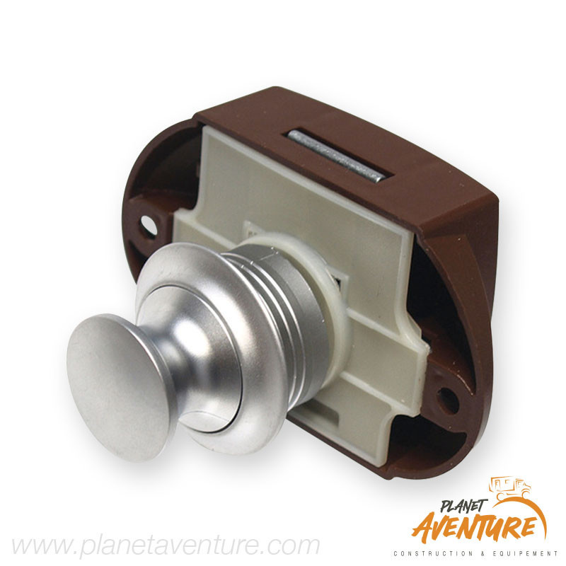 Serrure complète push lock simple boitier marron bouton argent